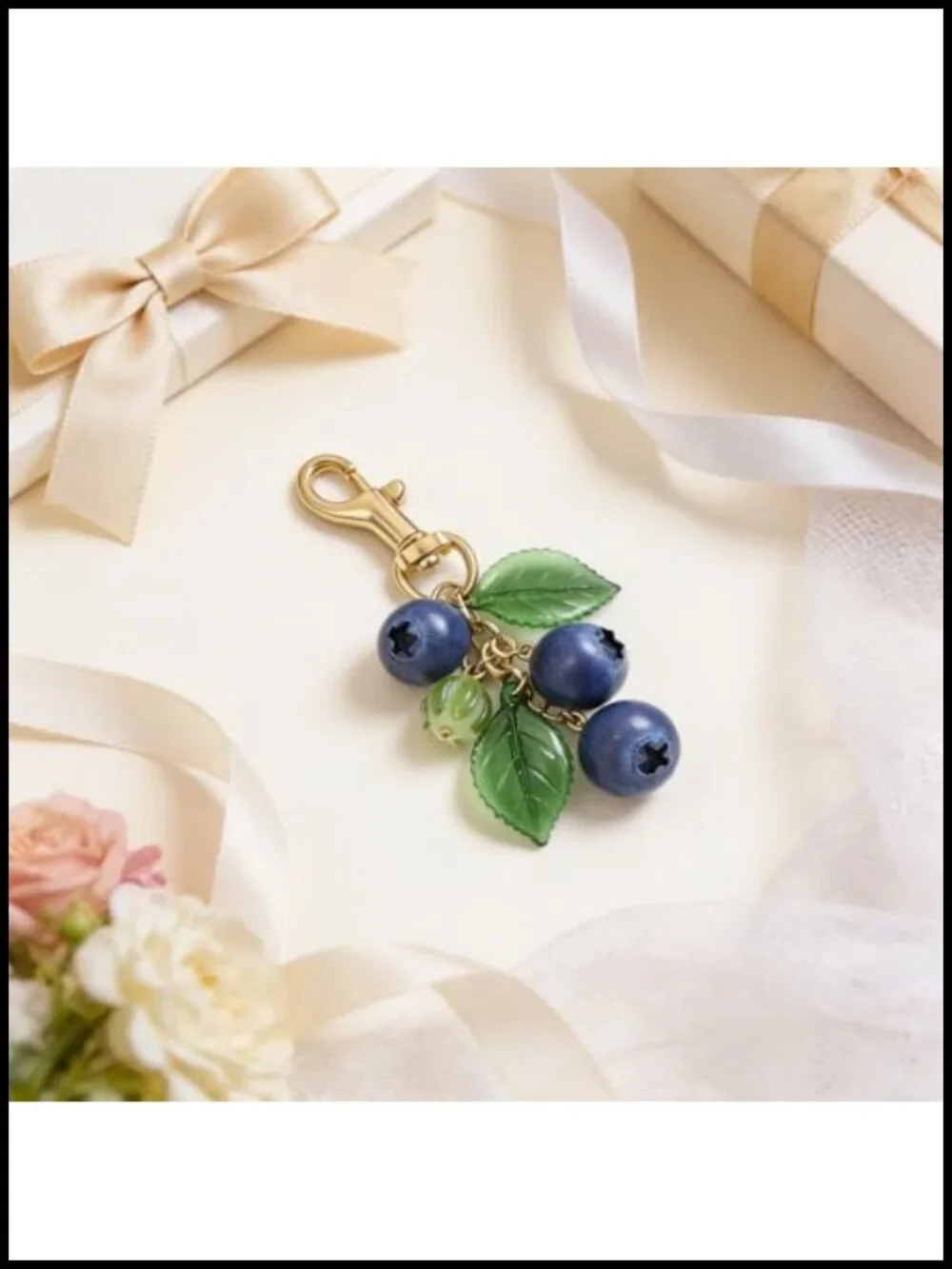 Blueberry Keychain Bag Charm for Tote Handbag Purse Accessory Fruit Novelty Clip